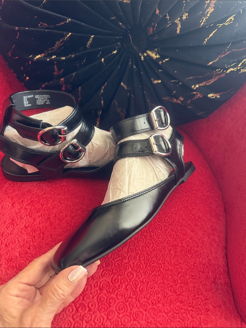 Black OLD NAVY Double-Buckle Flat Sandals
